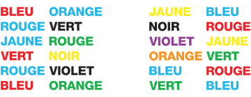Réponse 15 | Mots de couleur: à gauche, la couleur ne correspond pas au sens, à droite, elle correspond